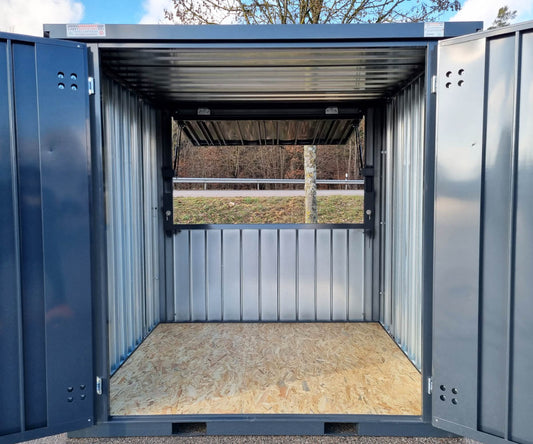 3m XXL Kiosk Container RAL 7016 Anthrazit mit grosse Verkaufsklappe & Doppeltür